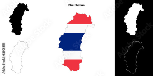 Phetchabun province outline map set photo