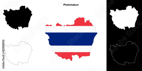 Phetchaburi province outline map set