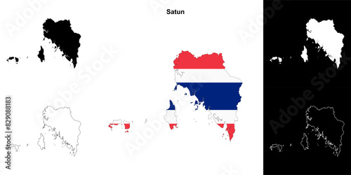 Satun province outline map set photo