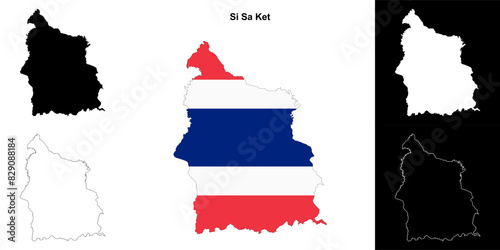 Si Sa Ket province outline map set