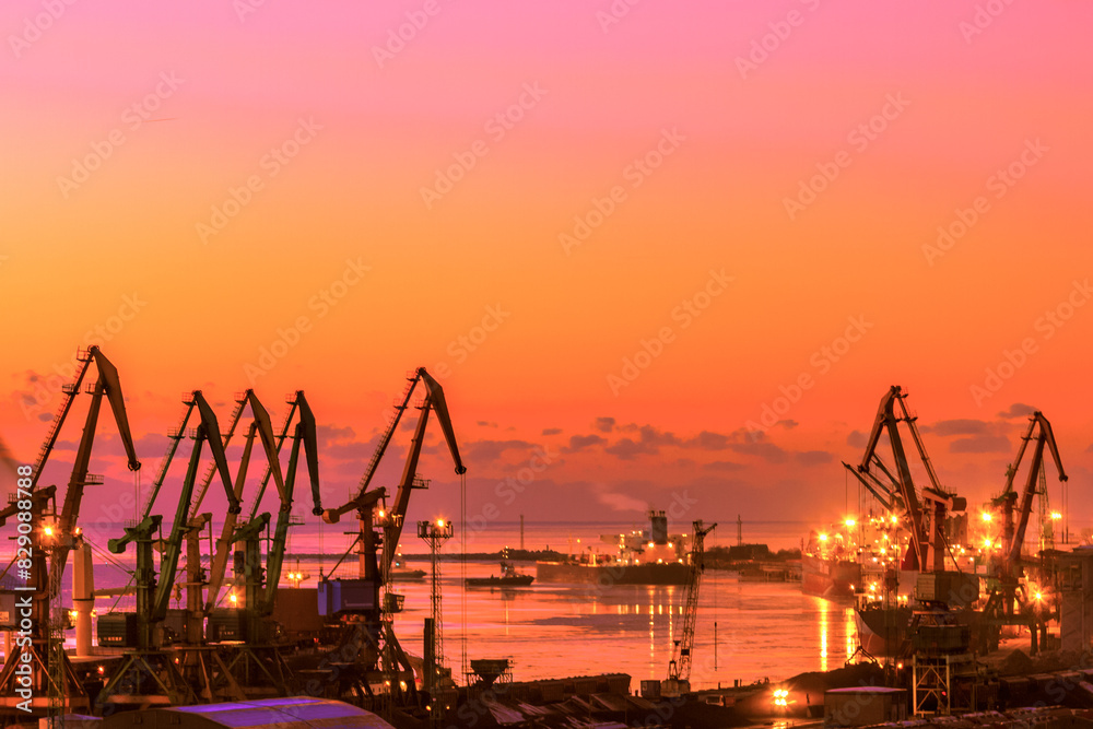 Port of Klaipeda illuminated at sunset, Lithuania