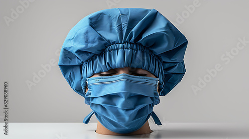 Front view mockup image white background of a surgical mask and cap
