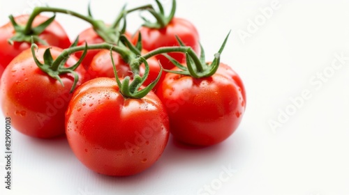 Pair of juicy red Tomatoes with water droplets space for text isolated on white background. Clipping path. © Hamster
