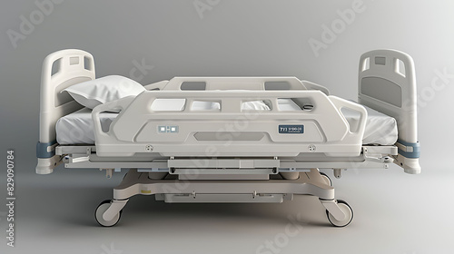 Front view mockup image white background of a hospital bed