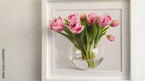Elegant Pink Tulips in a Framed Glass Vase