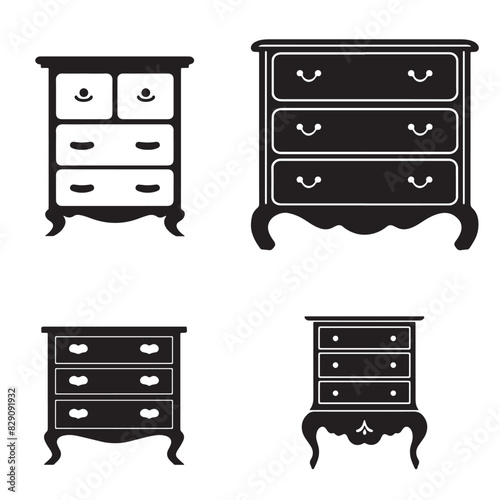 Furniture Dresser Silhouette Vector Set
