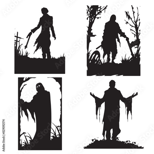 Halloween Scary Man Silhouette Vector Set