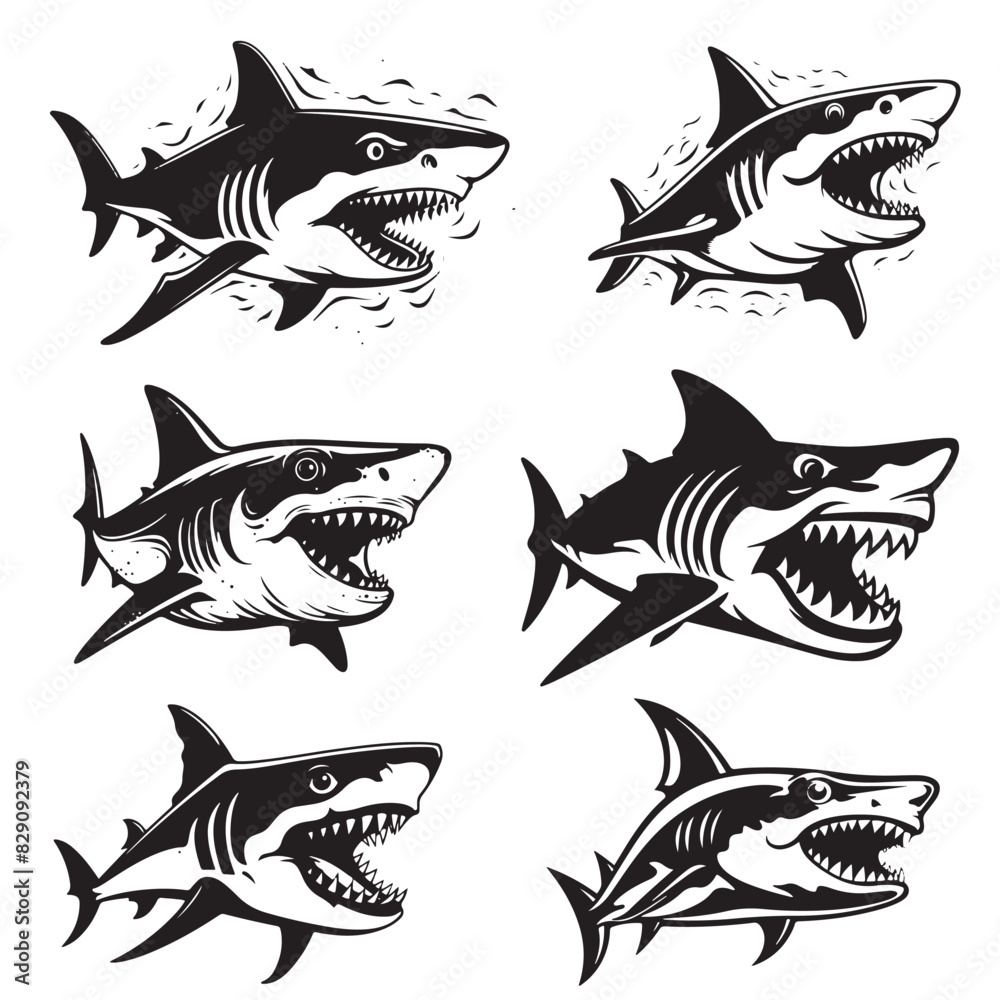 Naklejka premium Shark Vector Stencil Set