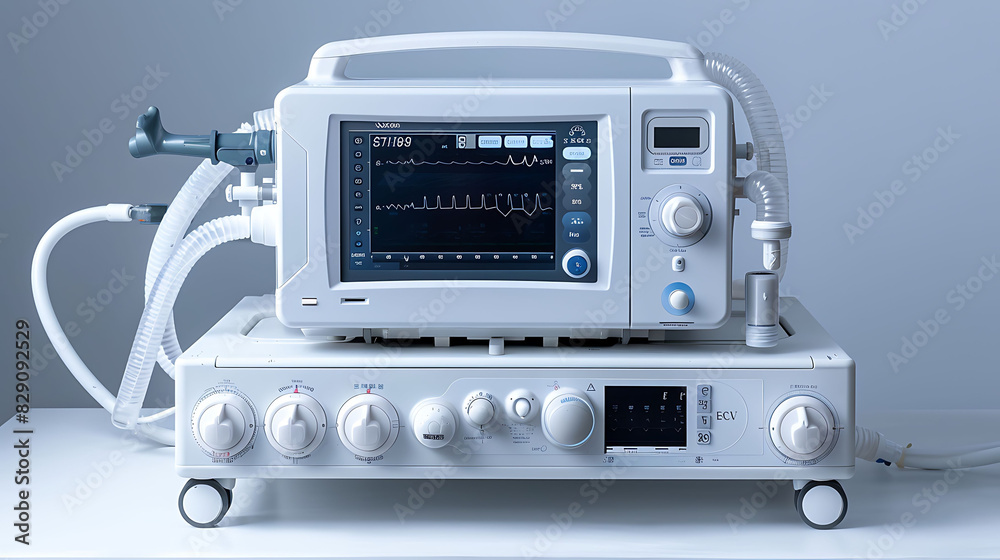 Front view mockup image white background of a medical ventilator