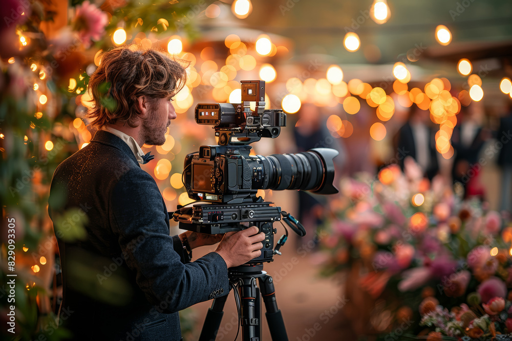 A photographer capturing moments at a wedding. Concept of memory and artistry. Generative Ai. A photographer capturing moments at a wedding. Concept of memory and artistry. Generative Ai.