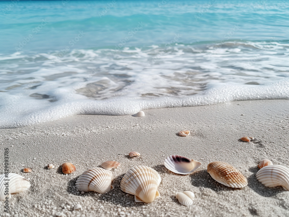 A serene beach scene featuring an array of seashells scattered on the sand with gentle waves lapping the shore, perfectly capturing the essence of a tranquil seaside vacation. A serene beach scene featuring an array of seashells scattered on the sand with gentle waves lapping the shore, perfectly capturing the essence of a tranquil seaside vacation.