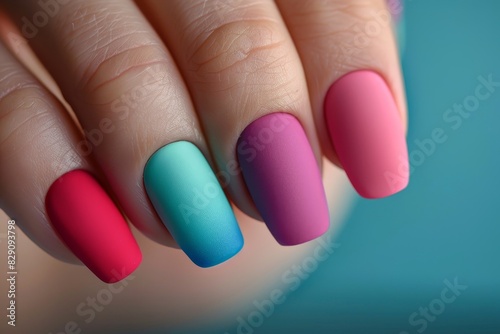 Stylish multicolored manicure. blending matte and shiny nail polish with elegance for a chic look