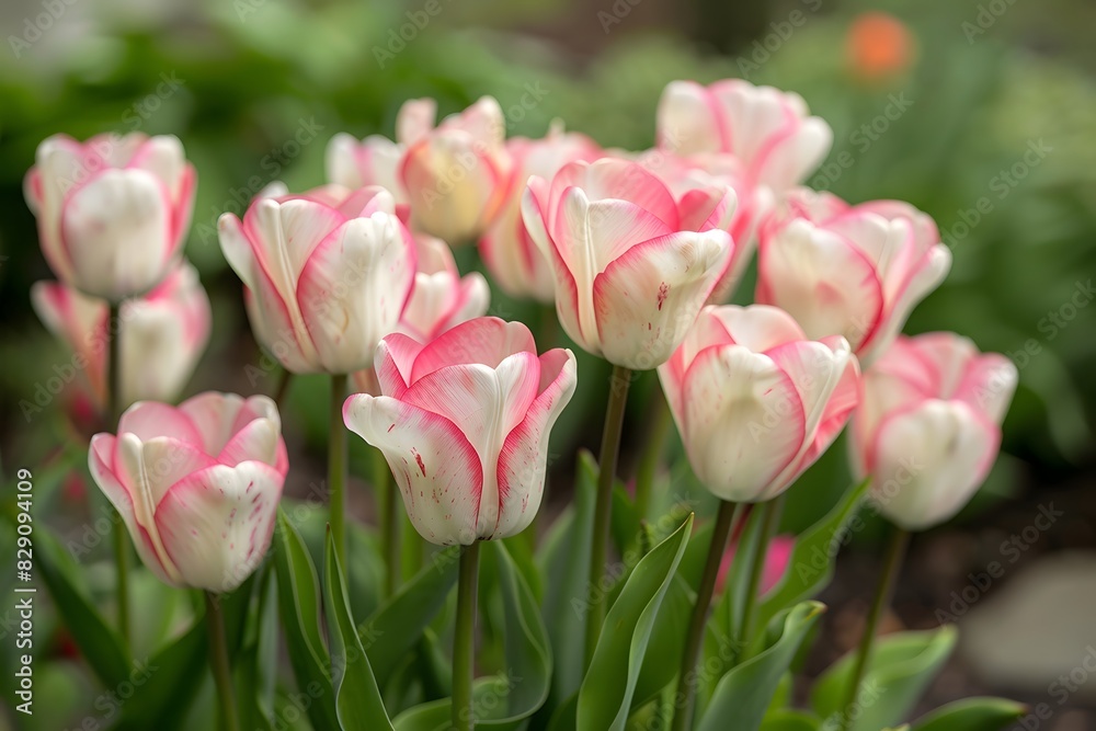 Multiple pink and white plants in garden Multiple pink and white plants in garden
