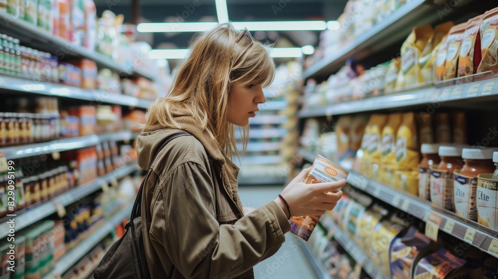 Woman Comparing Grocery Store Products