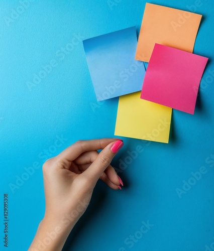 Colorful Paper Stickers with Space for Text and Hand Holding Sticky Notes