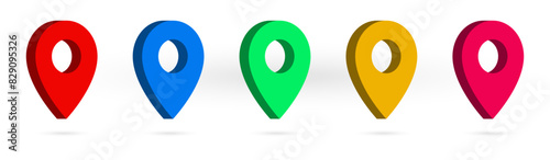 3d location map pointer icon, place pin marker sign - isometric red gps map pointers in red frame, destination symbols in 3d. red location icon