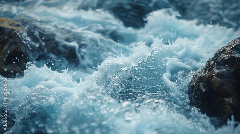 Obraz premium Thrilling kayaking expedition through whitewater rapids, with kayakers navigating the turbulent waves and rugged terrain