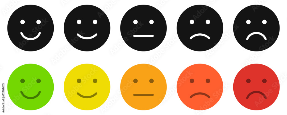 feedback emoticons Rating emojis set with 5 levels ; good, medium, bad or happy smile, neutral, angry emojis , rating scale of customer satisfaction - smiley icon set. vector illustration feedback emoticons Rating emojis set with 5 levels ; good, medium, bad or happy smile, neutral, angry emojis , rating scale of customer satisfaction - smiley icon set. vector illustration