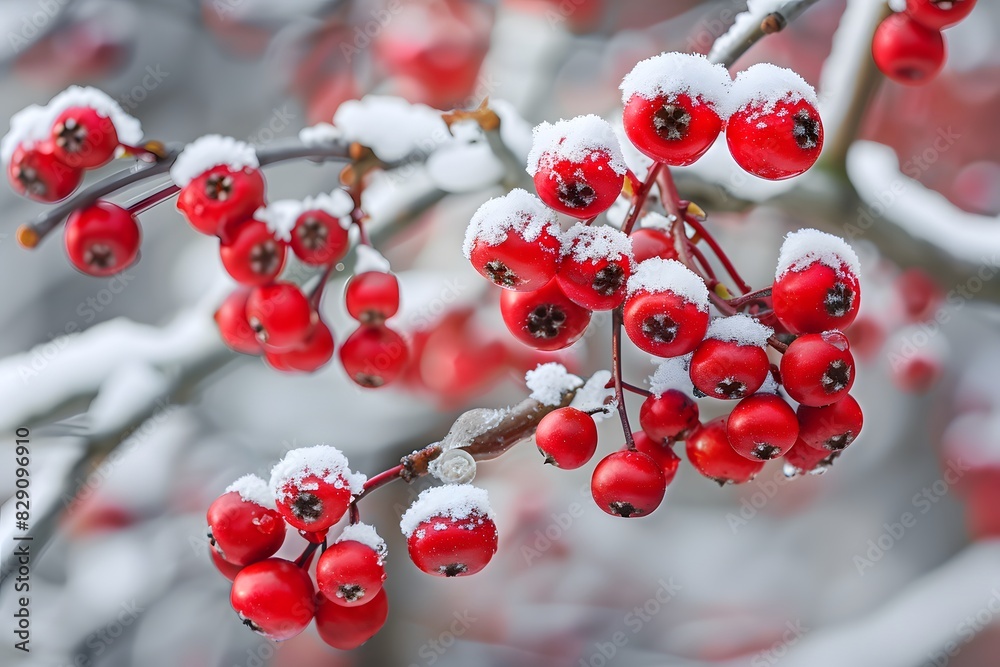 Cluster of ripe red berries on tree Cluster of ripe red berries on tree