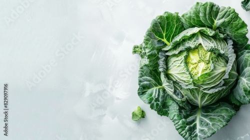 Fresh cabbage head space for text on white isolated background. photo
