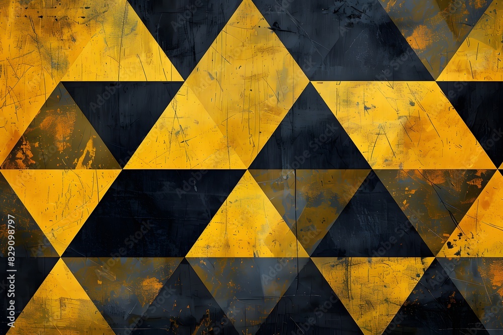Close-up of yellow and black wall with triangle pattern Close-up of yellow and black wall with triangle pattern