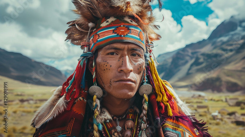 close up of young peruvian man, wearing traditional clothing, travel concept