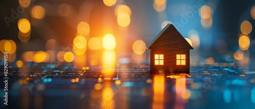 Abstract depiction of a house with mortgage rate charts, colorful and vibrant, minimalistic background, space for text