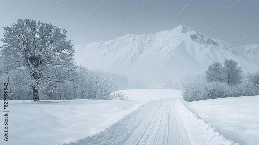 Fototapeta premium Winter landscape of snowy nature. Winter trees background