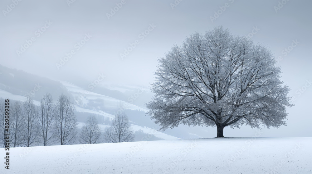 Obraz premium Winter landscape of snowy nature. Winter trees background