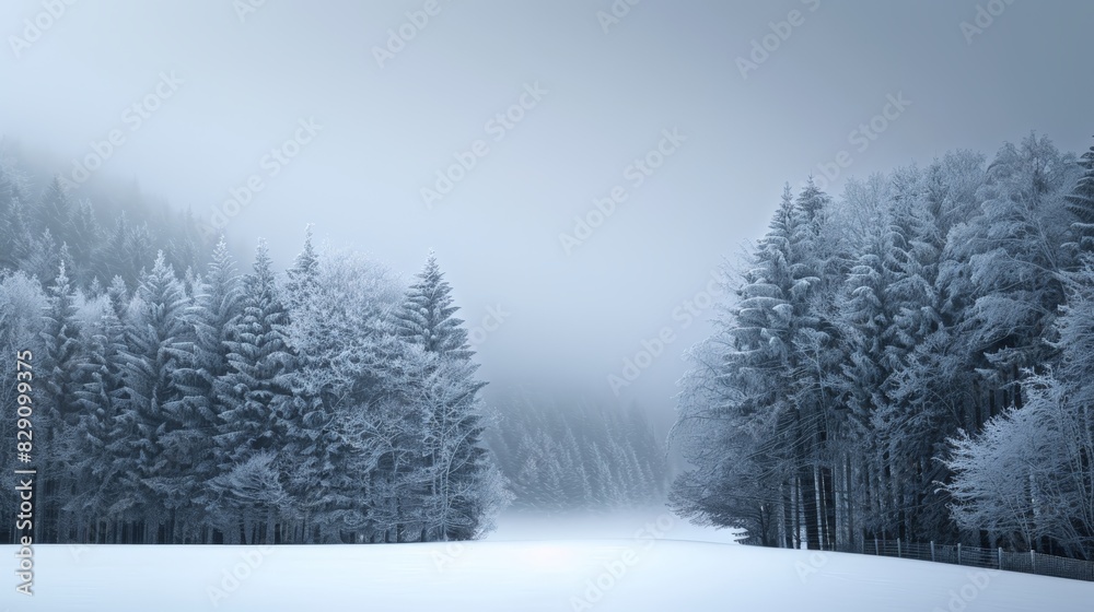 Winter landscape of snowy nature. Winter trees background