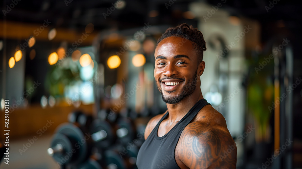 Smiling African American Personal Trainer in Gym Smiling African American Personal Trainer in Gym