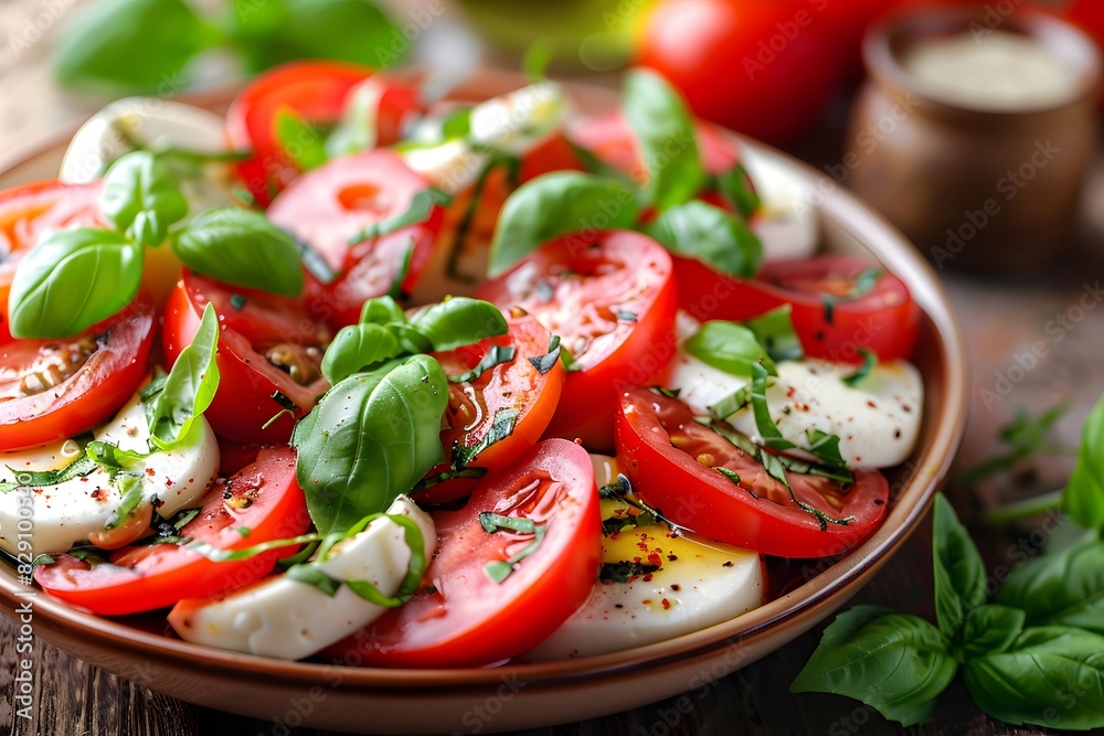 Mozzarella and tomato bowl on table Mozzarella and tomato bowl on table