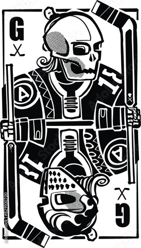 hand-drawn illustration of a hockey goalkeeper playing cards