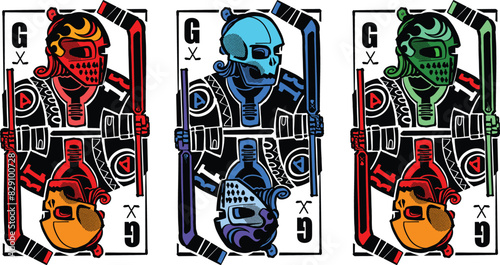 hand-drawn illustration of a hockey goalkeeper playing cards