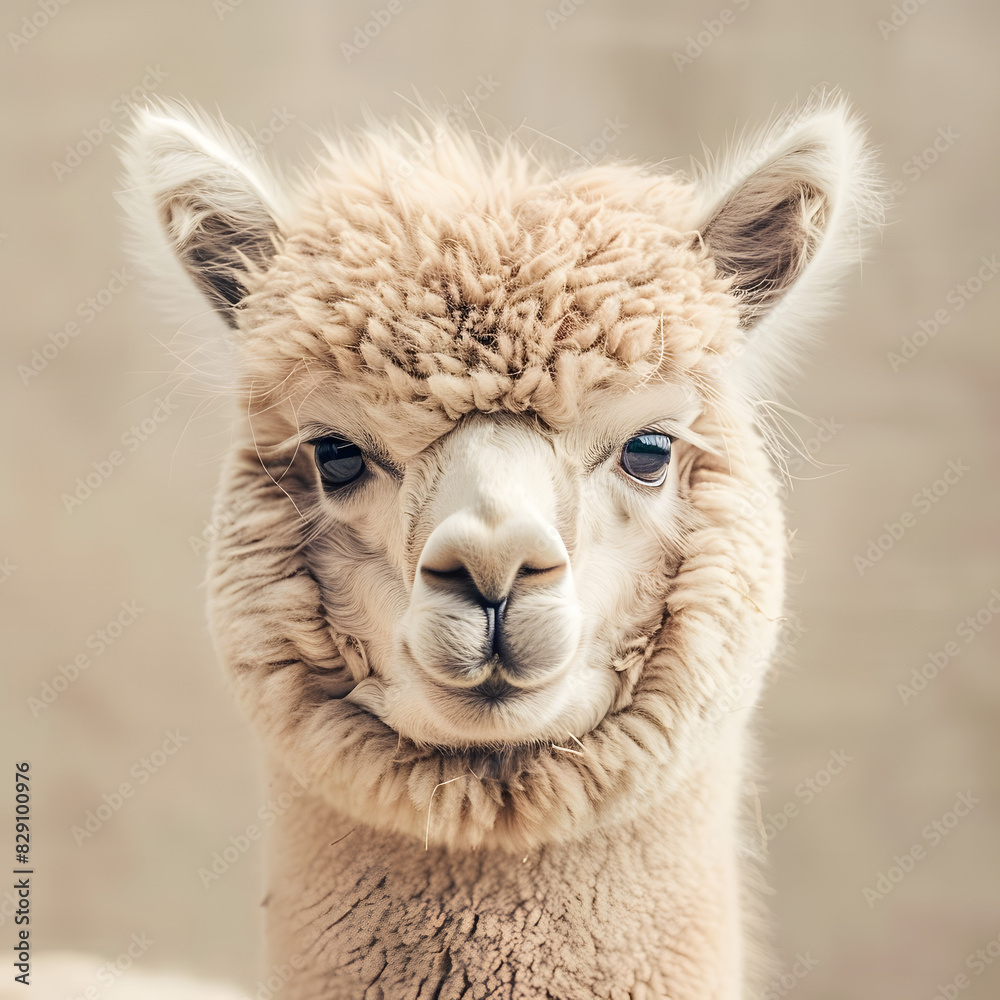 Obraz premium Close-up Portrait of a Fluffy Alpaca Highlighting the International Year of Camelids for Sustainable Agriculture and Cultural Heritage