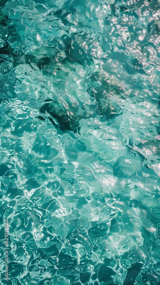 Obraz premium Aerial view of crystal clear turquoise water, ocean texture, sea surface.