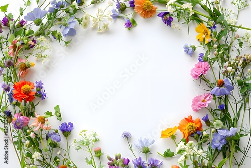 Circular flower wreath on white photo