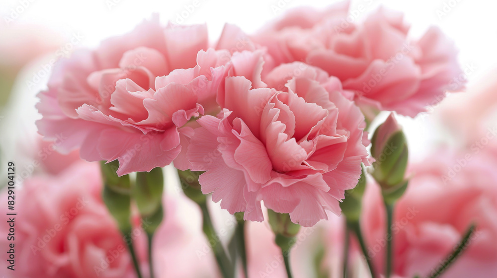 A vibrant close-up of blooming pink carnation flowers with soft focus, highlighting their delicate petals and lush green stems. A vibrant close-up of blooming pink carnation flowers with soft focus, highlighting their delicate petals and lush green stems.