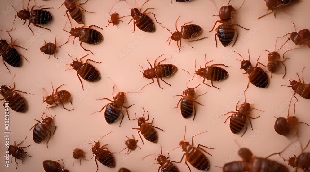 Bed Bugs Invasion, Room Infested with Bedbugs, Luxury Big Bed with Red Bedbugs Video, Generative AI Illustration