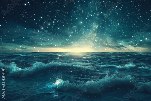 3d illustration of the glittering sky and sea background
