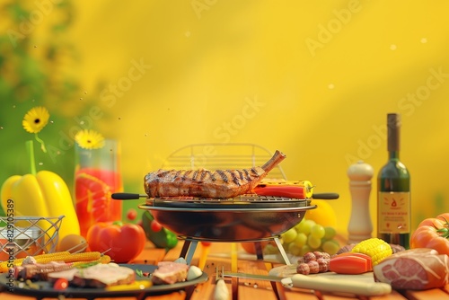 3d illustration of bar b q on table bokeh style background photo