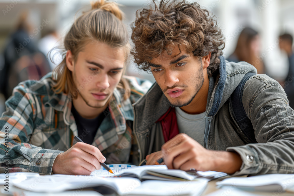 A peer tutoring another student in math. Concept of academic aid. Generative Ai. A peer tutoring another student in math. Concept of academic aid. Generative Ai.