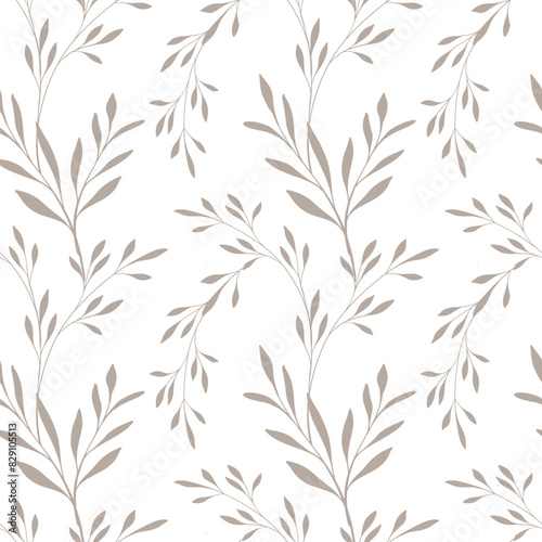 Seamless monochrome brown floral vector pattern with twigs and leaves for design use textile wallpaper botanical branches palm tropical