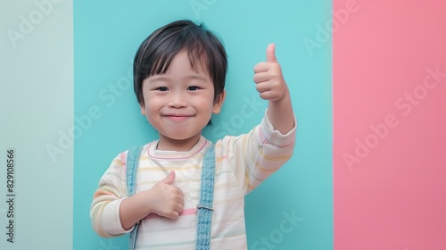Toddler Giving Thumb Up on Pastel Background - Baby Kid with Approval

