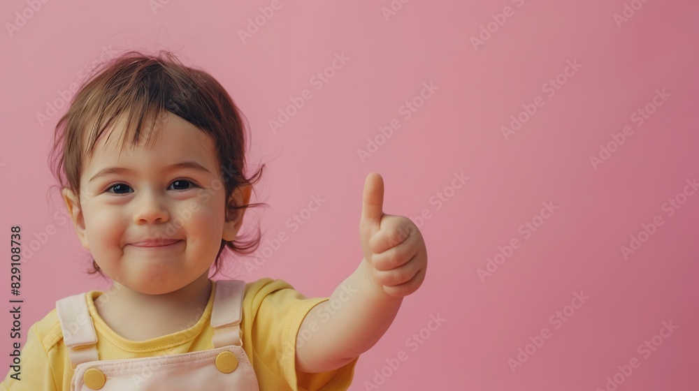 Toddler Giving Thumb Up on Pastel Background - Baby Kid with Approval
Toddler Giving Thumb Up on Pastel Background - Baby Kid with Approval