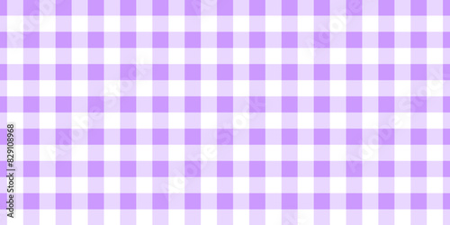 Purple and white gingham pattern. Textile design for tablecloth, picnic plaid, basket napkin, towel or handkerchief. Checkered background. Cotton, linen or flannel print. Vector flat illustration.