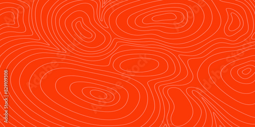 Tuna or salmon pattern. Sashimi or sushi texture. Seafood structure. Curved lines and circles on orange background. Wallpaper for restaurant of Chinese or Japanese cuisine. Vector flat illustration.