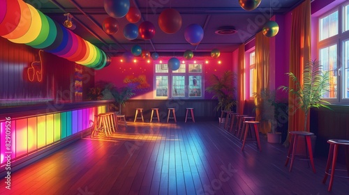 Vibrant Pride  Hyperrealistic LGBTQA  Social Club with Rainbow Decor and Games