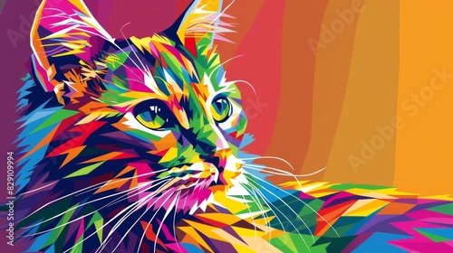 Geometric cat with different colors decoration wallpaper background
