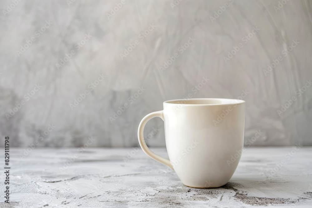 There is a white coffee mug placed on top of a marble table There is a white coffee mug placed on top of a marble table